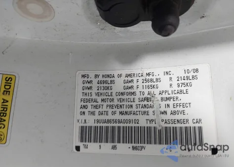 2009 Acura Tl 3.5 z USA, uszkodzony, nr VIN 19UUA86569A009102